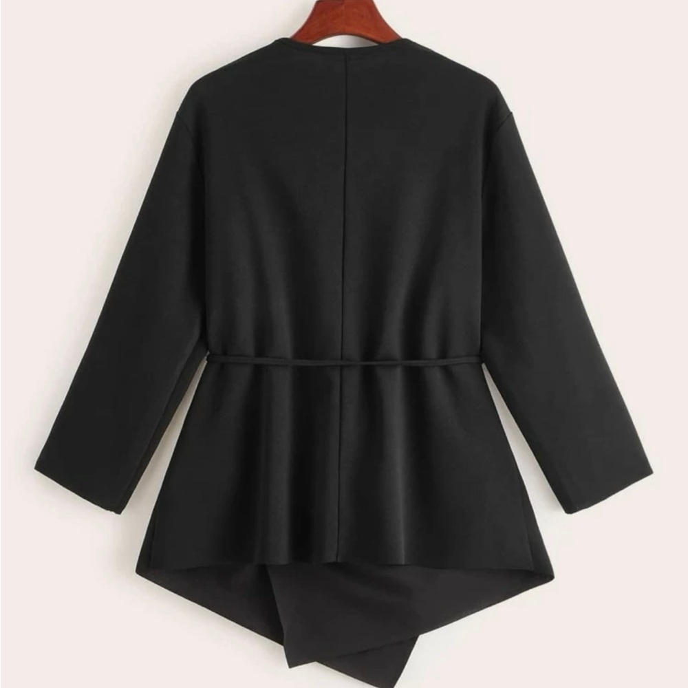 Shein Curve Black Waterfall Belted Jacket